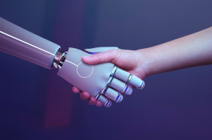 Aperto de mão entre humano e robô