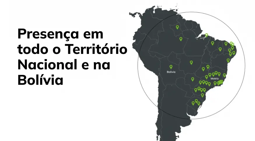 Mapa demonstrando a presença da empresa Arquivar no Brasil e Bolívia.