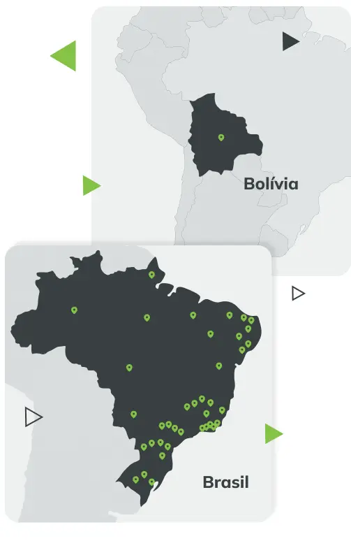 Mapa de unidades da Arquivar - Brasil e Bolívia