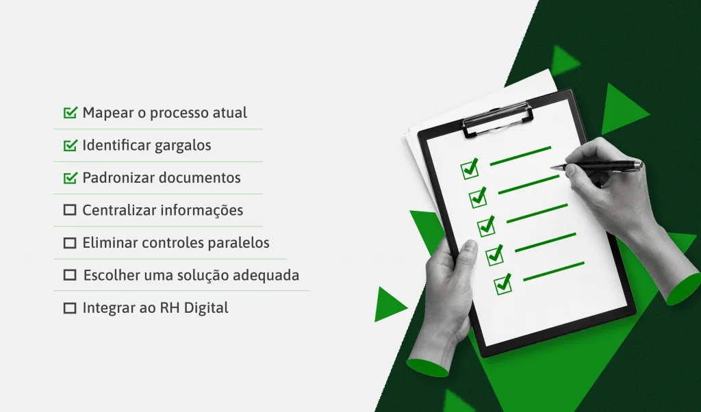 Checklist com os principais passos para implantar a admissão digital e modernizar o processo de contratação.